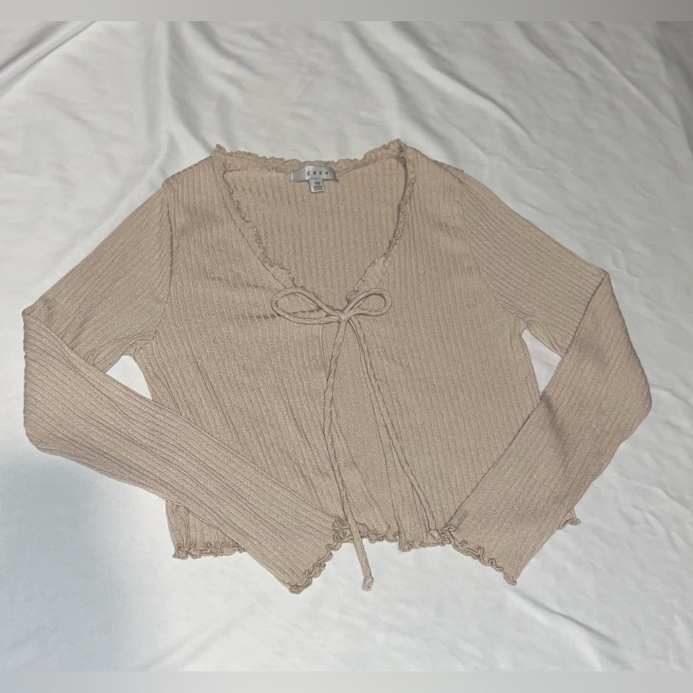 Tan Long Sleeve Tie Front Shirt
